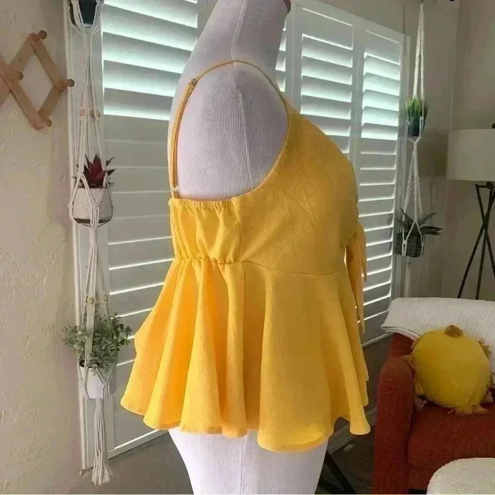 SHEIN yellow babydoll tank top with tie - Picture 3 of 5